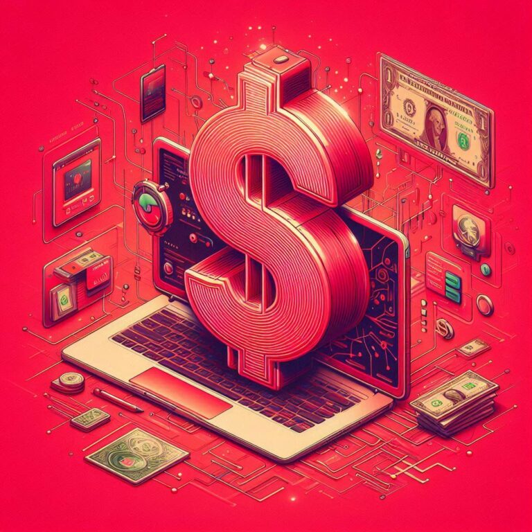 Young person earning money online in 2025 using a laptop, surrounded by icons of apps, digital wallets, and task platforms